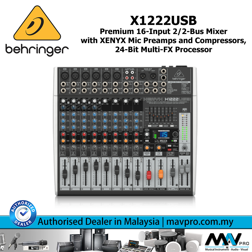 Behringer X1222USB Premium 16Input 2/2Bus Mixer with XENYX Mic Preamps and Compressors, 24Bit